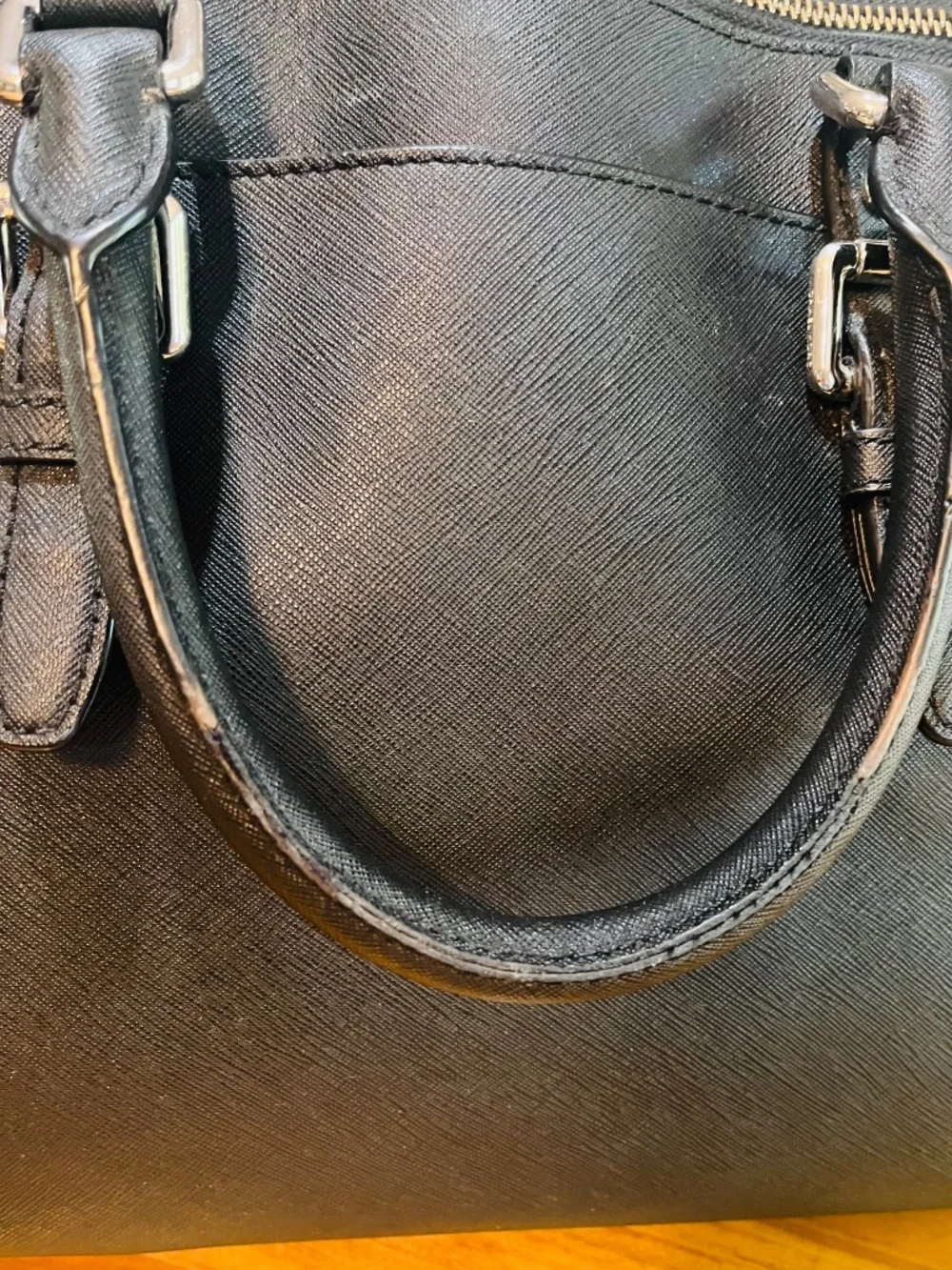 Michael Kors Black Large Saffiano Leather Satchel Silver with Black Wallet